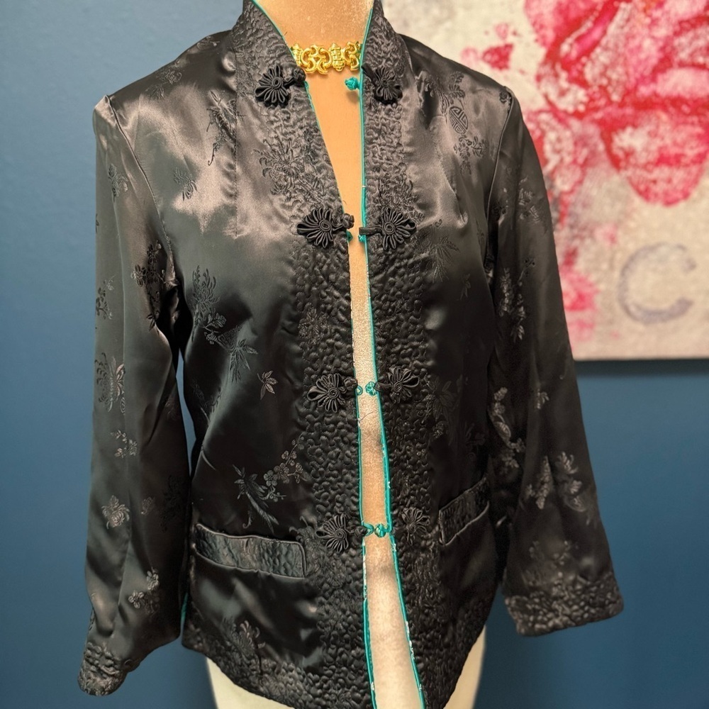 Peony Teal/Black Reversible Floral Women's Jacket M - Picture 4 of 9
